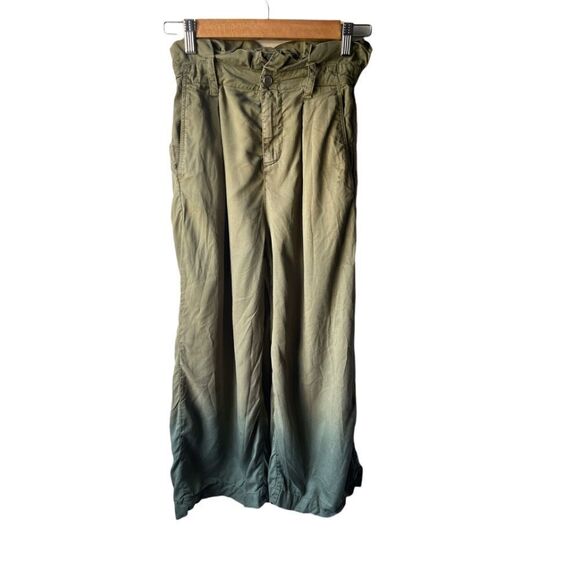 𝅺ZARA army green high rise paper bag wide leg ankle pants XS - Picture 1 of 9
